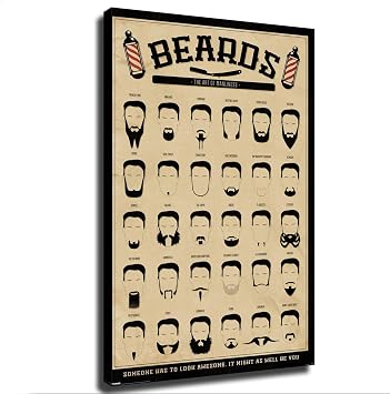 Beards Chart Wall Art Poster Barber Supplies Vintage Man Cave Retro Decor Mustache Salon Wall Barbershop Art of Manliness College Dorm Room Print Poster 1218inch,Unframed