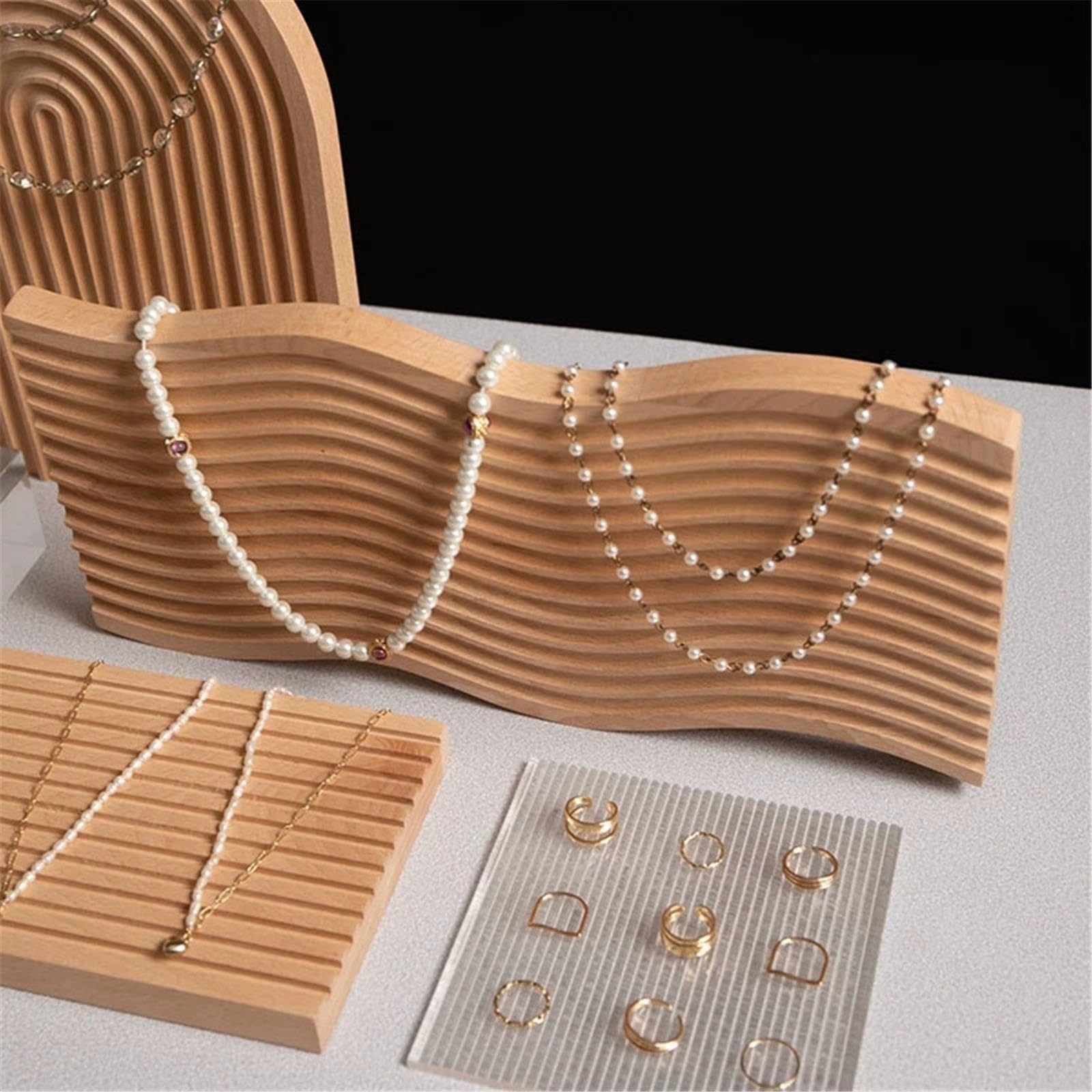 Soporte de joyería Conjunto de soporte for exhibición joyería con ranura ondulada múltiples formas Organizador de Joyas