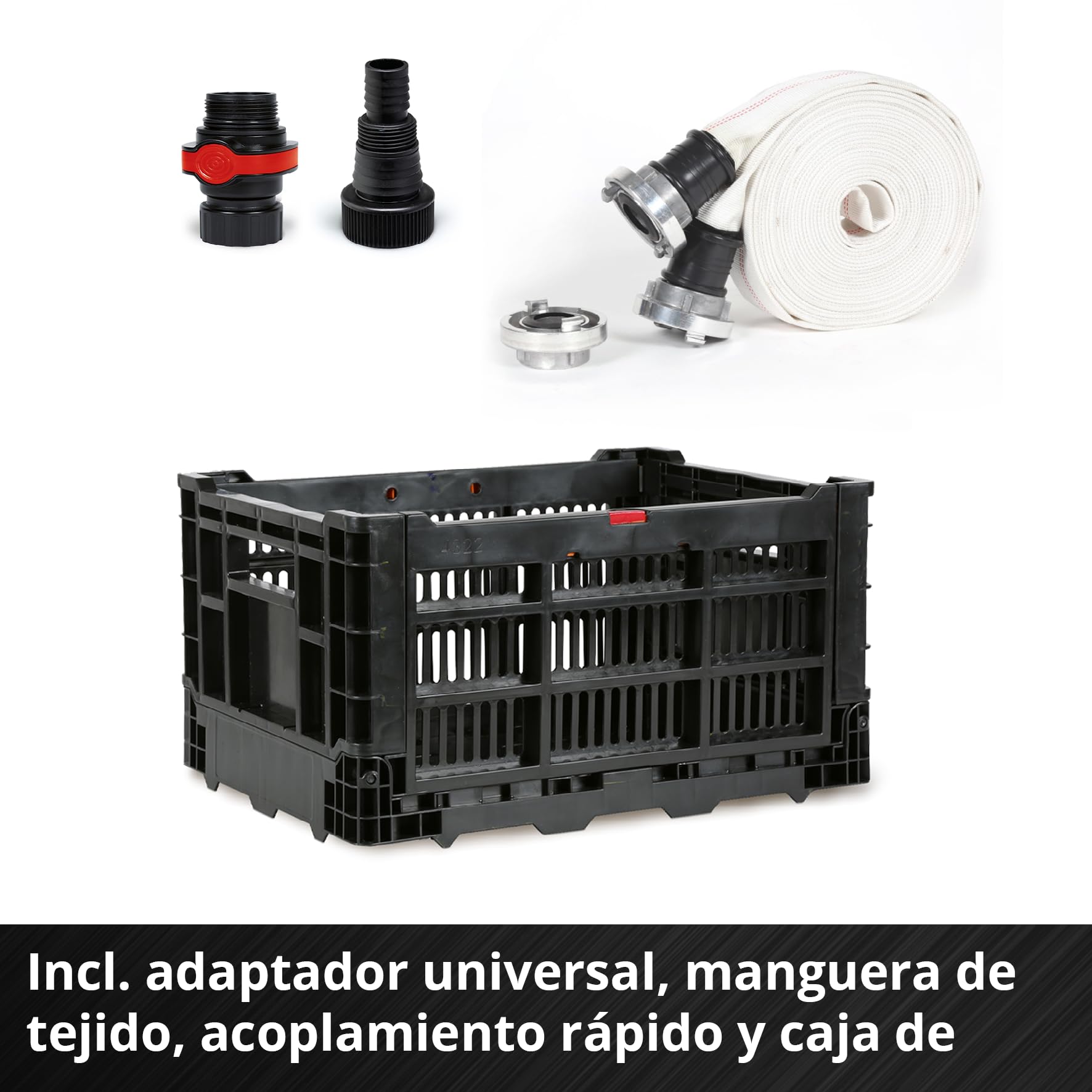 Set de inundación GE-DP 7535 N LL ECO de Einhell (750 W, tamaño de partículas extrañas hasta Ø 35 mm, caudal máx. 18.500 l/h, incl. 10 m de manguera de tejido, adaptador universal, caja de plástico)