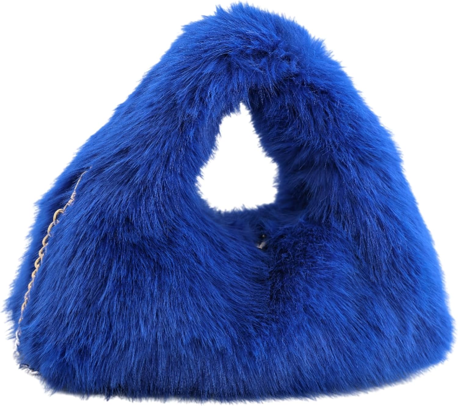 Faux Fur Hobo Handbag Shoulder Bag for Women Trendy Furry Crossbody Purse with Long Chain
