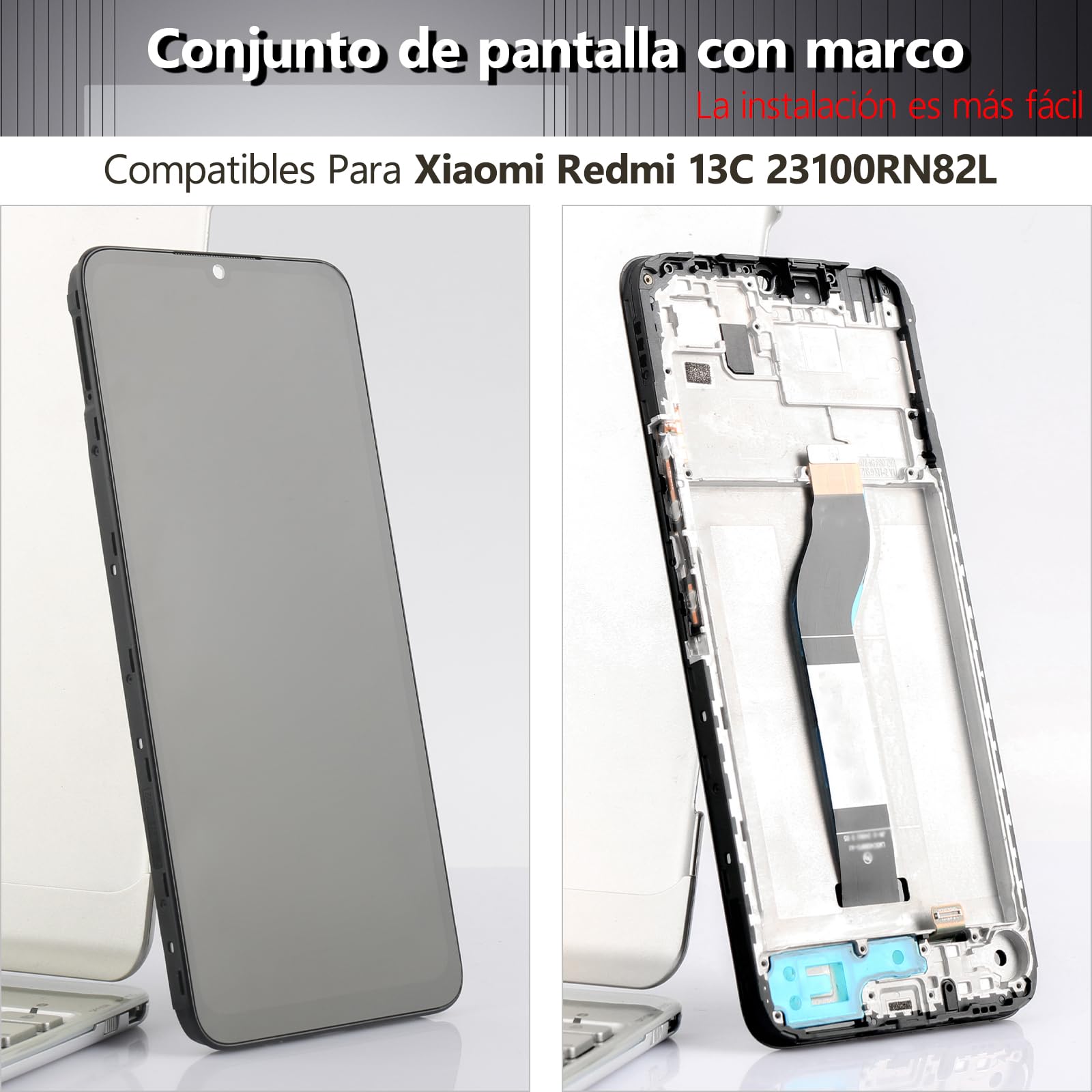 Pantalla Negra de 6,74 Pulgadas con Marco para Xiaomi Redmi 13C 23100RN82L, 23106RN0DA, 23108RN04Y, 2311DRN14I, Pantalla Táctil LCD, Digitalizador, Montaje de Cristal con Herramienta