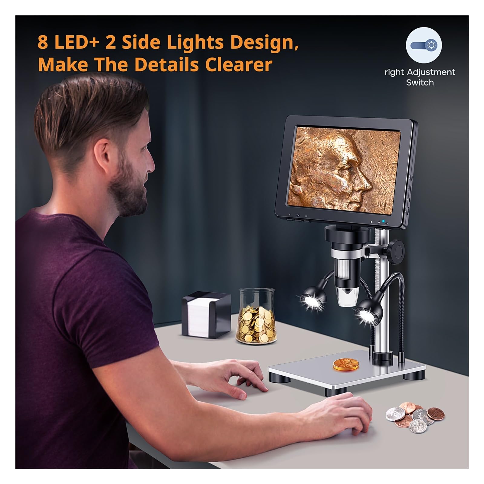7'' LCD Mikroskop DM9 1200X Digital Mikroskope 1080P HD Scope Löten Reparatur Werkzeug Münze Lupe Mit 10 LED Licht