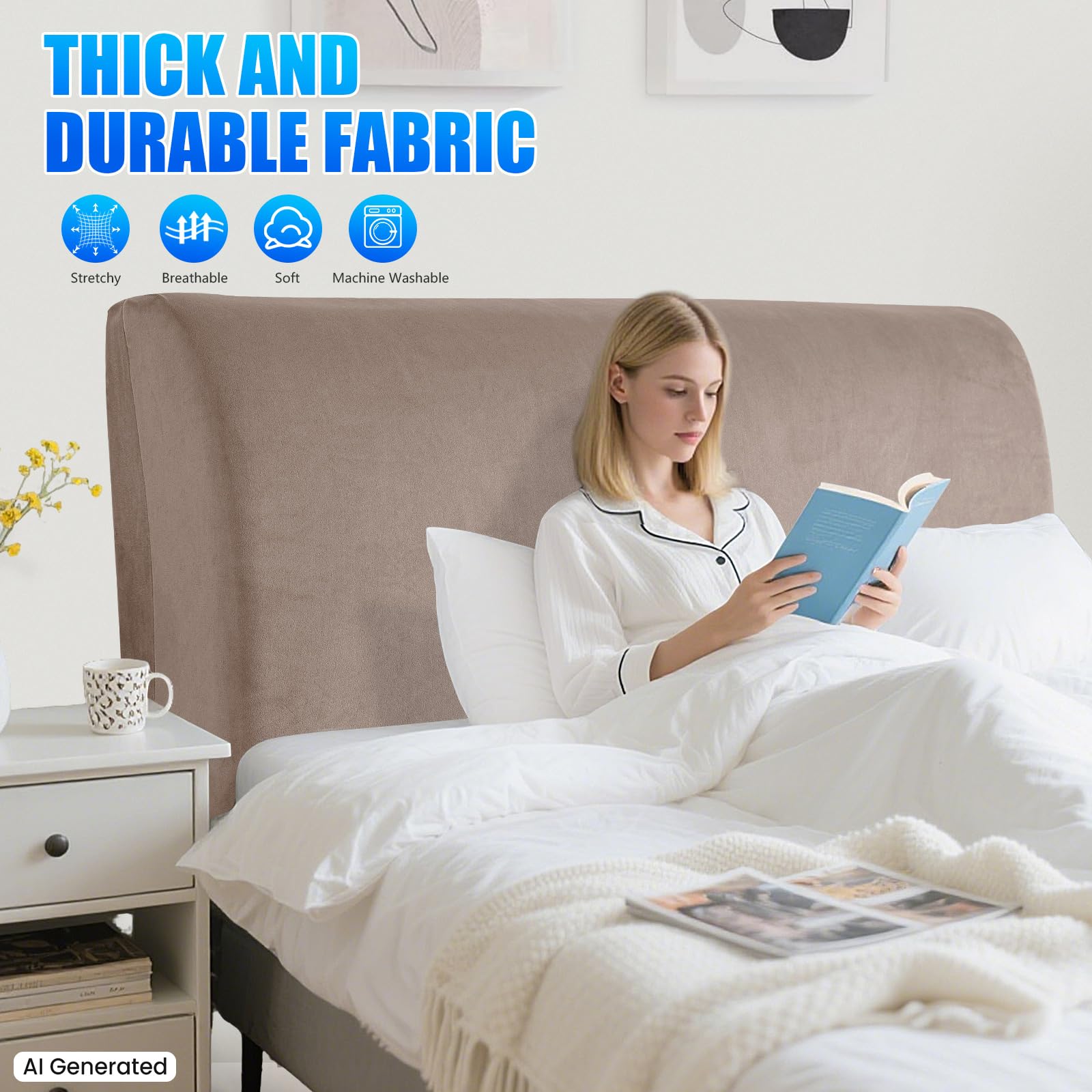 Samt Bett Kopfteil Bezug, Staubdichte Dehnbare Kopfteilbezug, Universell Verdicken Kopfteilbezug Überzug, Weicher, Strecken, Waschbar, Für Schlafzimmerdekoration(120cm, Khaki)