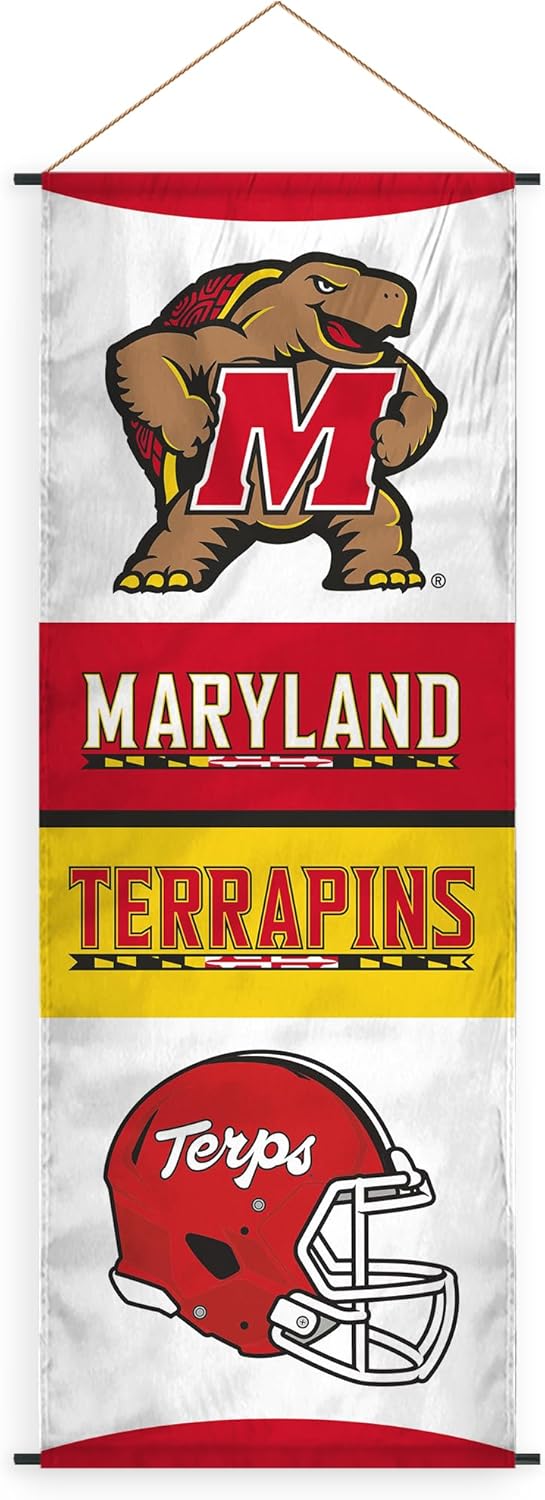 AGAS Maryland UMD University Banner Scroll Sign 17.5" × 48" with Hanging Cord – Polyester Terps Wall Banner