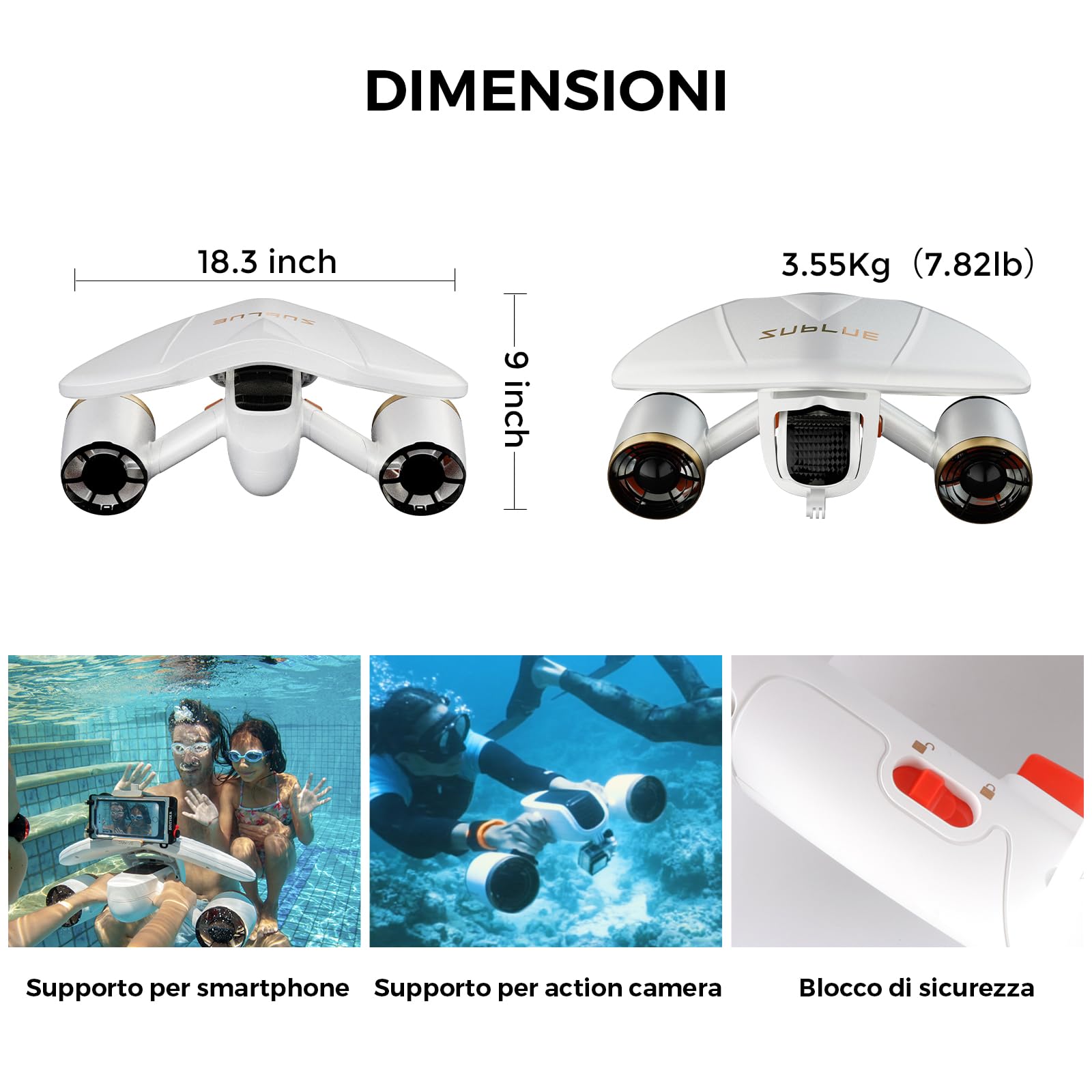 Scooter sumergible Mix Pro Dual Motor - 3 modos de velocidad, 60 minutos de autonomía, profundidad de 40 m, con soporte para cámara y alarma de batería baja para piscina, buceo, snorkel (blanco)