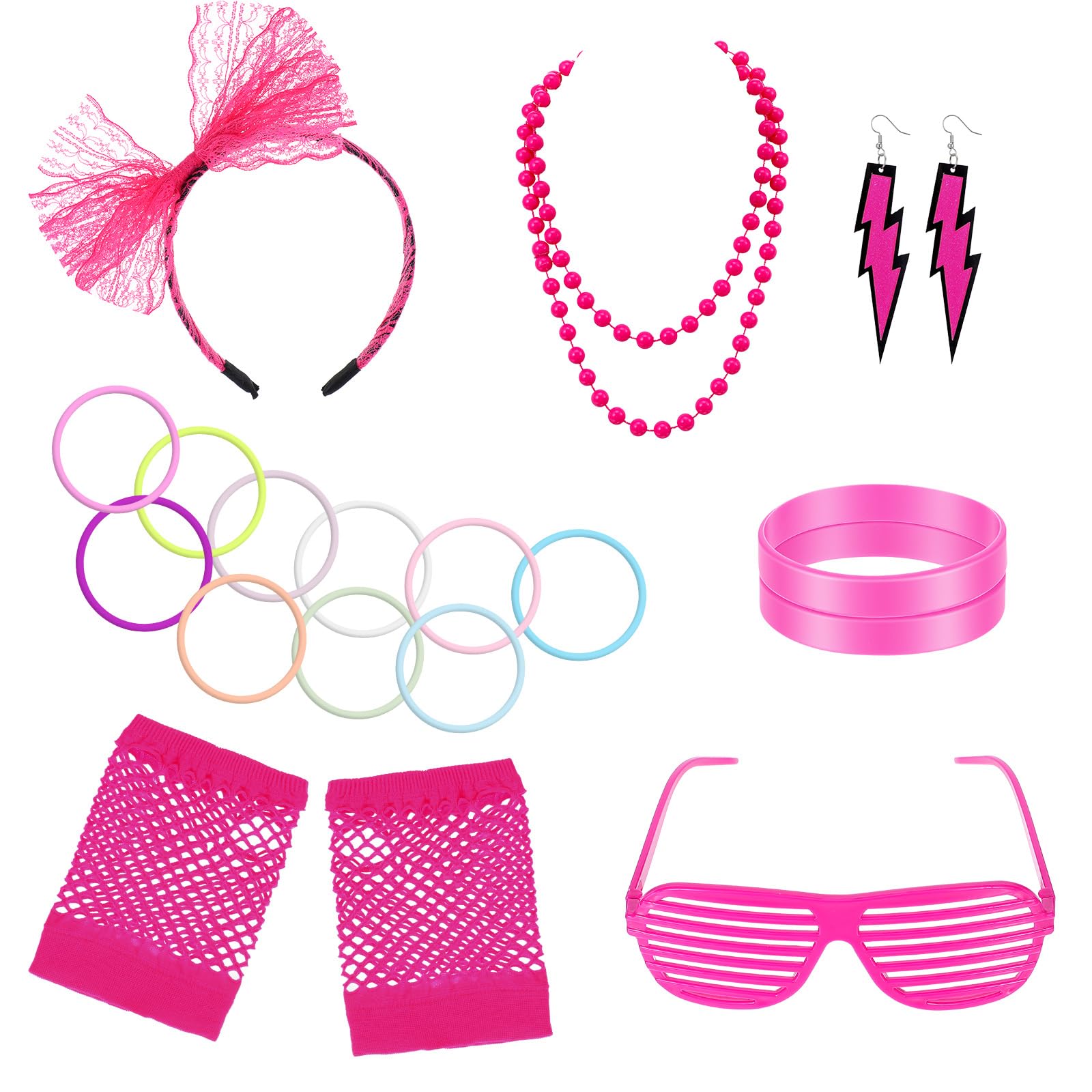 Wanmu 80s Outfit for Women, Fancy 80s Accessories for Women with Retro Headband Earrings Fishnet Gloves, Necklace Bracelet Leg Warmers & Eyeglass Frame for Halloween Party — image 1