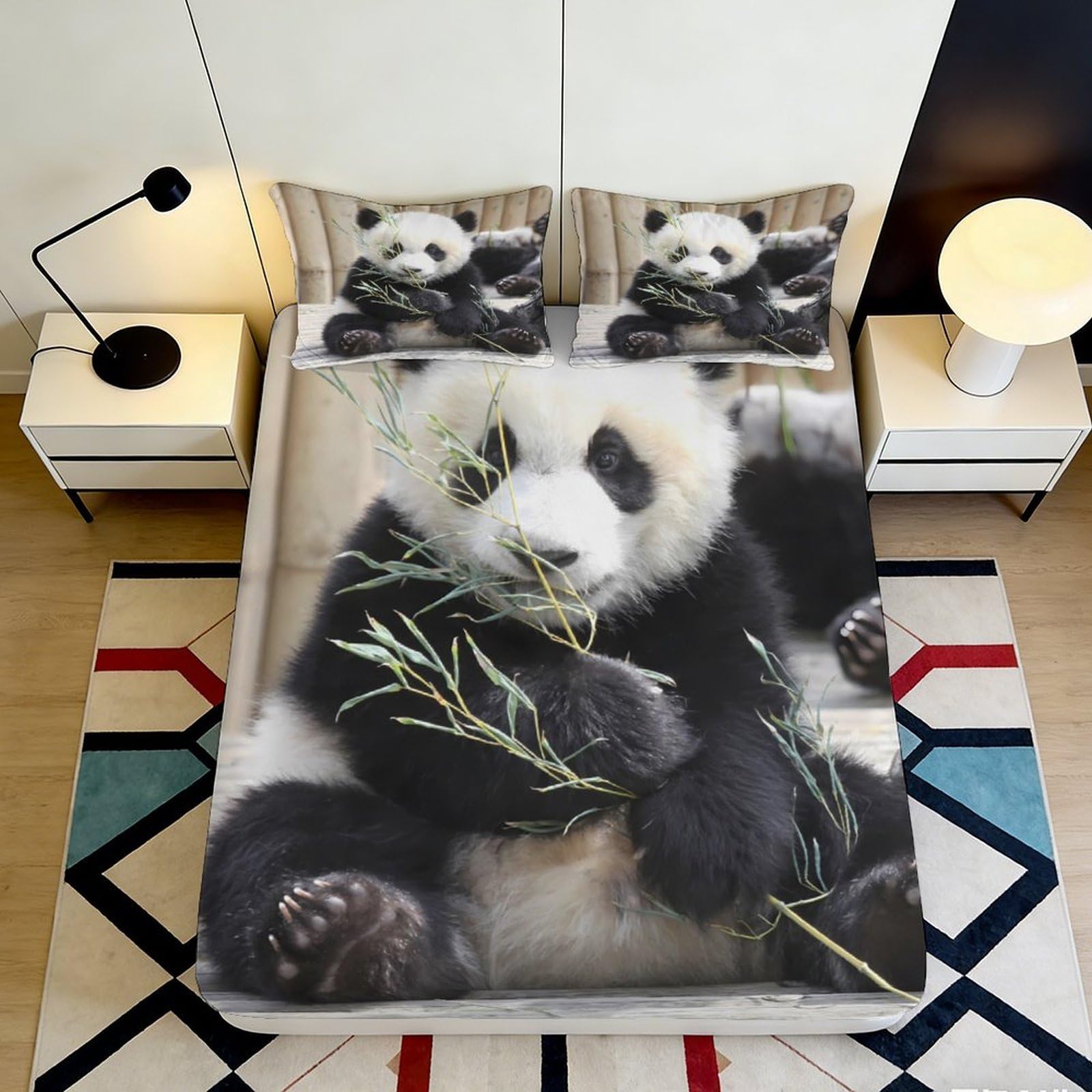 Pnayamiorkfel Style-9 3D Printed Panda Bamboo Fitted Sheet Microfiber Soft Anti-Slip Bed Cover For Bedroom Guest Room Decor Easy Wash 90X200x25cm