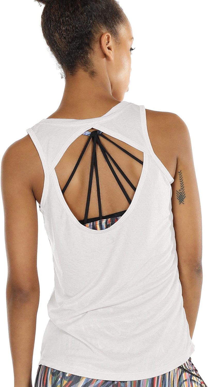 icyzone Open Back Yoga Tops for Women – Activewear Workout Clothes Exercise Fitness Tank Tops Sport Shirt