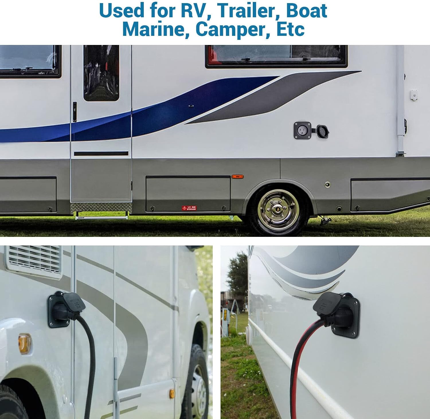 RV Shore Power Inlet Plug 15A 125V AC Port Socket, 2-Pole 3-Wire NEMA 5-15 Flange Inlet Y-Shaped Splitter Cable, with Integrated 15 inch Outdoor Cable Waterproof Cover, Used for Ships and Campers