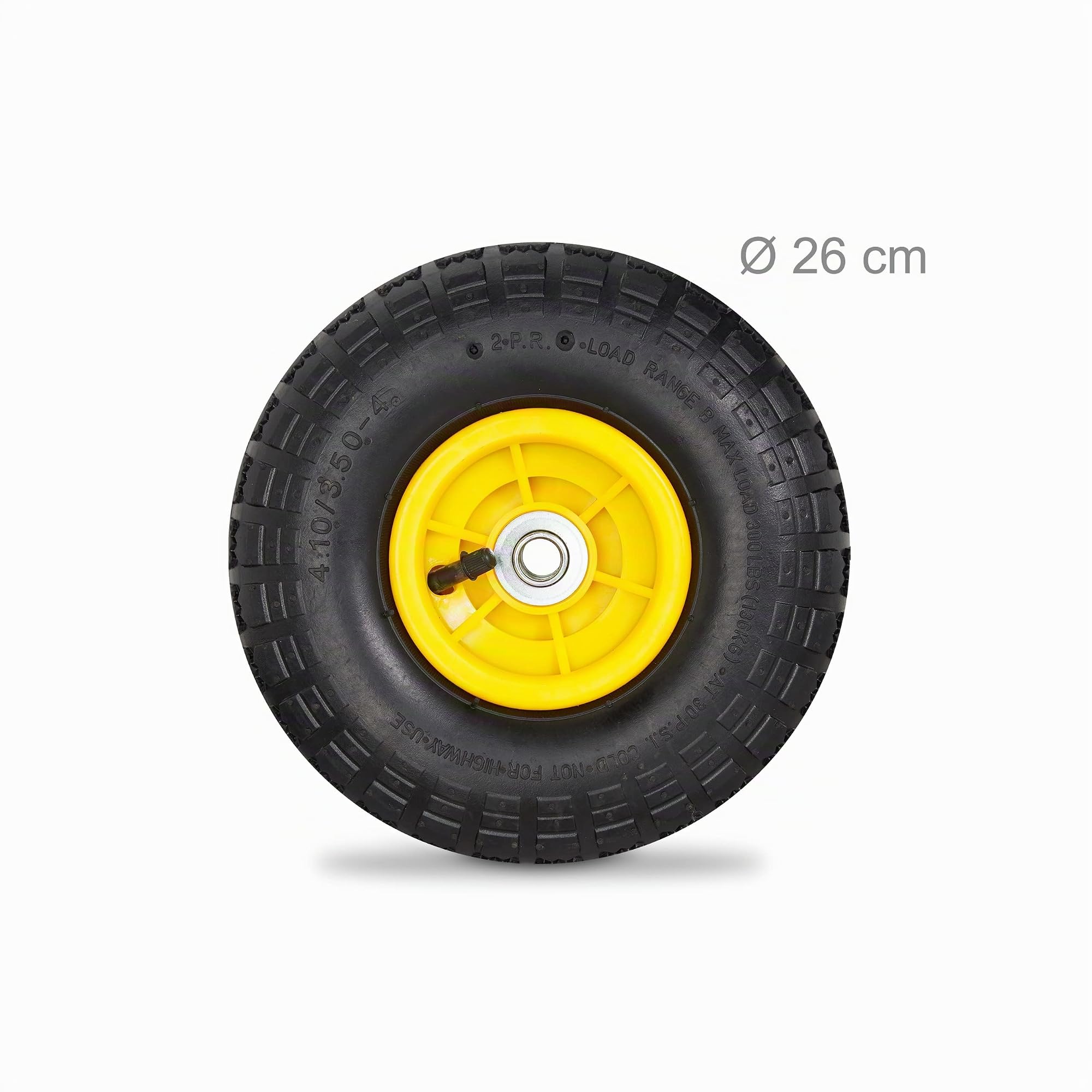 Relaxdays Set 2 Ruedas Carretilla 4.1/3.5-4, Neumáticos de Recambio, Eje de 16mm, hasta 136 kg, 260x85mm, Negro-Amarillo