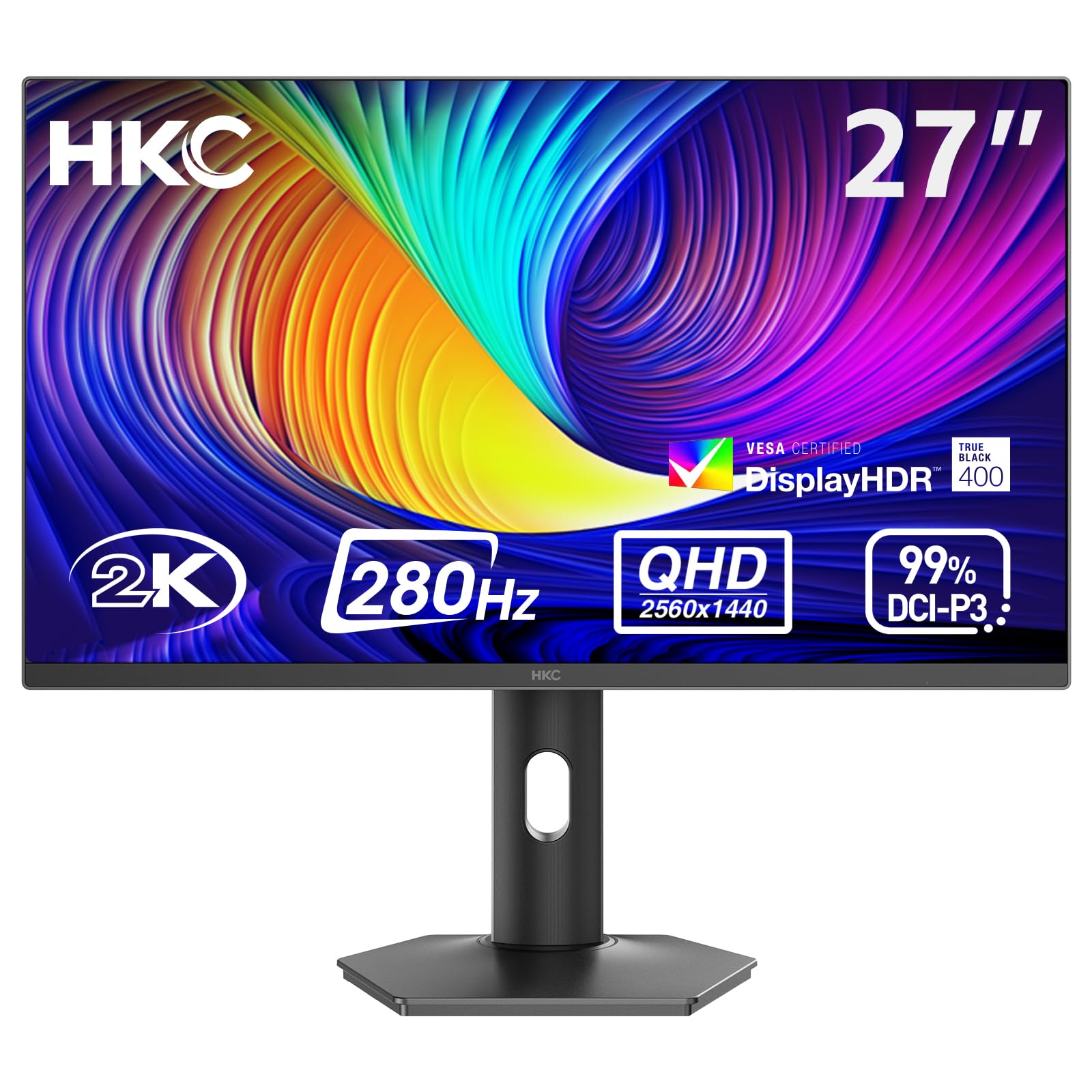 HKC GS27QTS Display Gaming 27 Pollici 2560 x 1440 280 Hz OLED, 0,03 ms DP/HDMI DisplayHDR400 True Black VESA, Supporto regolabile in Altezza Grigio