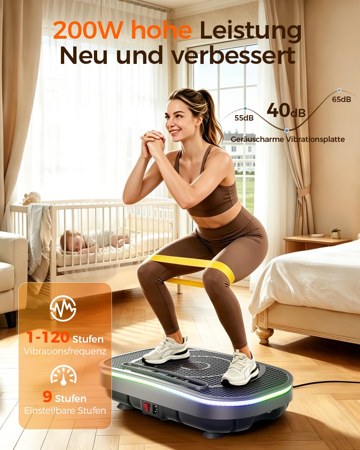Vibrationsplatte Fitnessgeräte für Zuhause Rüttelplatte Vibration Plate entspannung, Sportgeräte Fitness Sport geräte Ganzkörpertraining 120 Intensitätsstufen für Home Workout