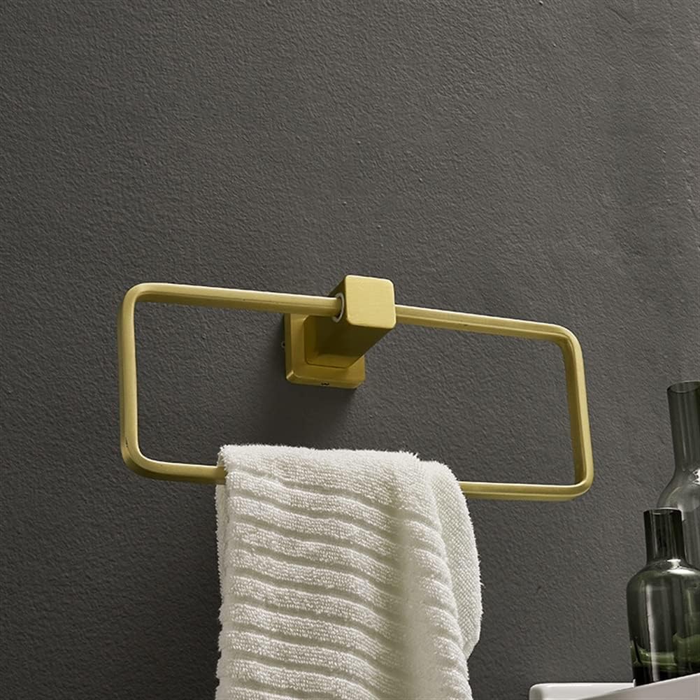 LSLYTQ Nordic Style Brushed Gold Towel Ring, Towel Rack, Bathroom Towel Hanging, Wall Mounted Square Towel Bar
