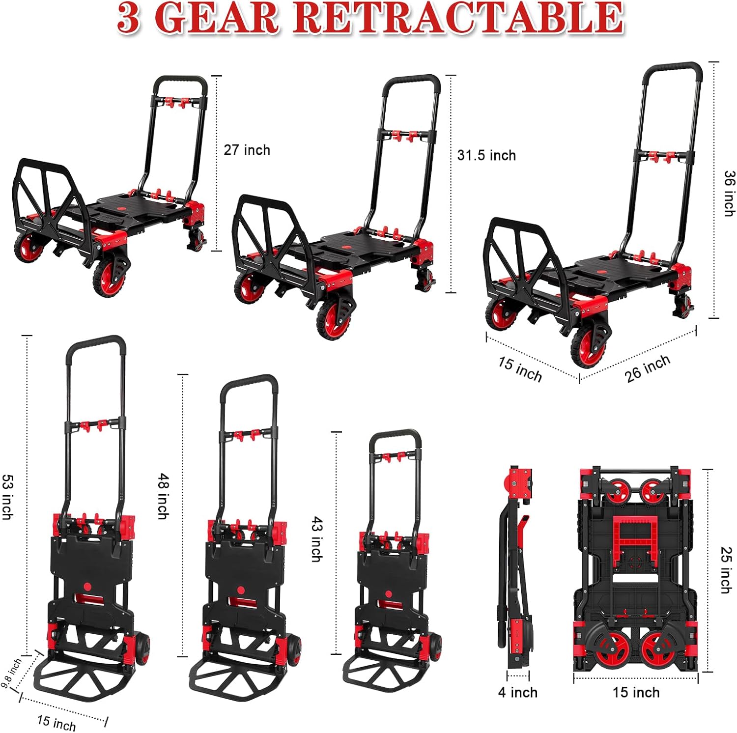2-in-1 Folding Dolly, 330LB Capacity Heavy Duty Convertible Hand Truck, Foldable for Shopping, Moving, Family, Office Use