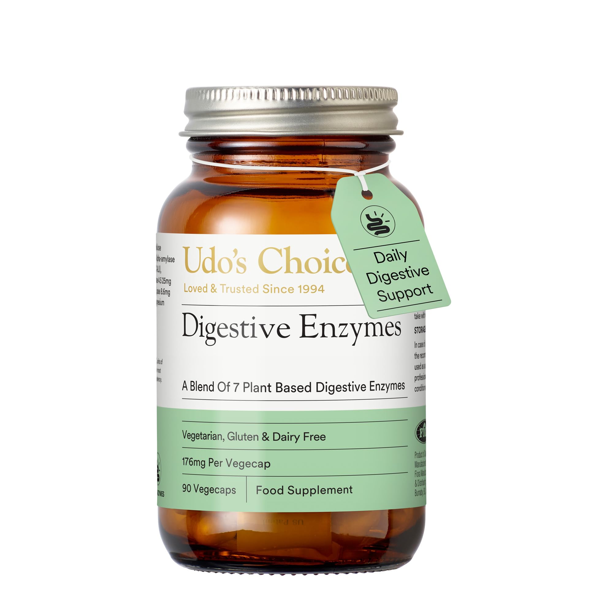 Digestive Enzymes Supplement – UDO’s Choice Enzyme Blend – 7 Plant-Based Enzymes for Protein, Carb & Fat Digestion – Supports Nutrient Absorption – Gluten & Dairy Free – 90 Vegecaps – One a Day