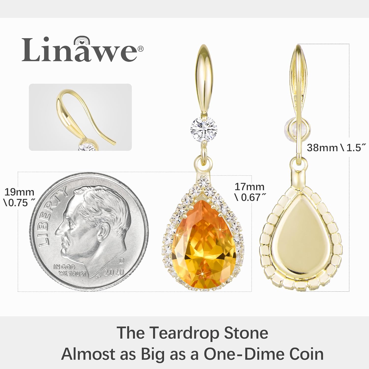 Linawe Imitation Diamond Dangle Earrings for Women Trendy, Rhinestone Drop Chandelier Earrings, Teardrop Crystal Cubic Zirconia Wedding Jewelry Set, 14K Gold/Rose Gold/Silver Tone - Image 2