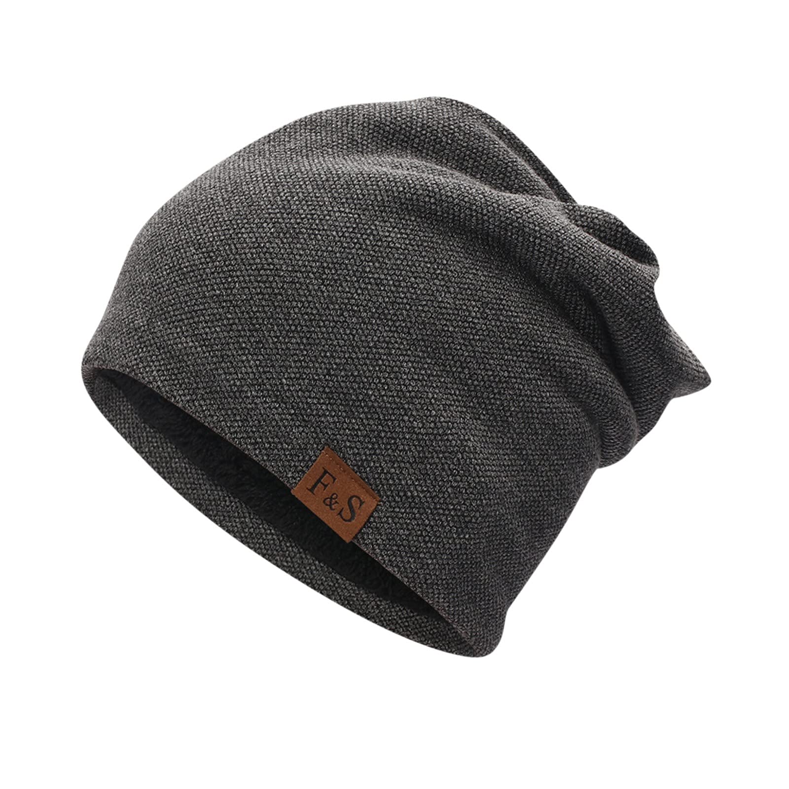 Czapka Beanie damska męska czapka z polarową podszewką, zimowa czapka z dzianiny, ciepła miękka czapka zimowa z dżerseju, lekka czaszka na kemping, prezent dla kobiet i mężczyzn, ciemnoszary, jeden rozmiar