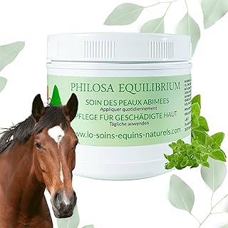 Philosa Equilibrium - Soin, baume Naturel des Peaux abimées (Gale de Boue,...) pour Cheval - A Base de Plantes, Calendula, Tea Tree, Lavande, Origan, Huile de Cade (500mL)