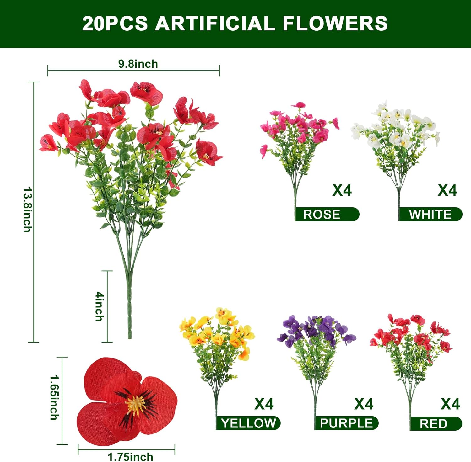 20 Pcs Artificial Flowers for Outdoor,Uv-Resistant Realistic Looking Artificial Pansies, Fake Flowers for Decoration Indoor and Outdoor, Window Box, Porch, Patio, Garden,Home Decor - Year-Round Beauty - Image 3