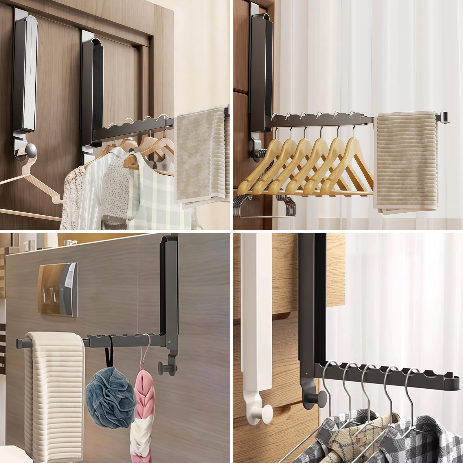 Set di 2 Appendiabiti da Porta Pieghevole 6 Ganci, Salvaspazio per Bagno Camera da Letto