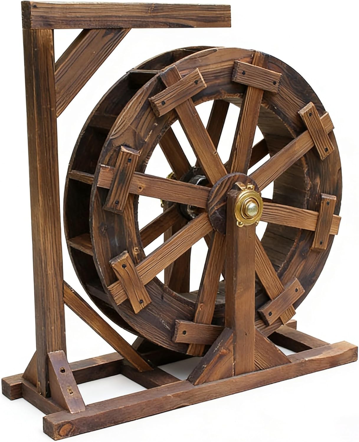 Water Wheel Fountain Outdoor, Freestanding Wood Waterwheel with Bracket, Vintage Garden Decoration for Patio Pond Pool(60cm)
