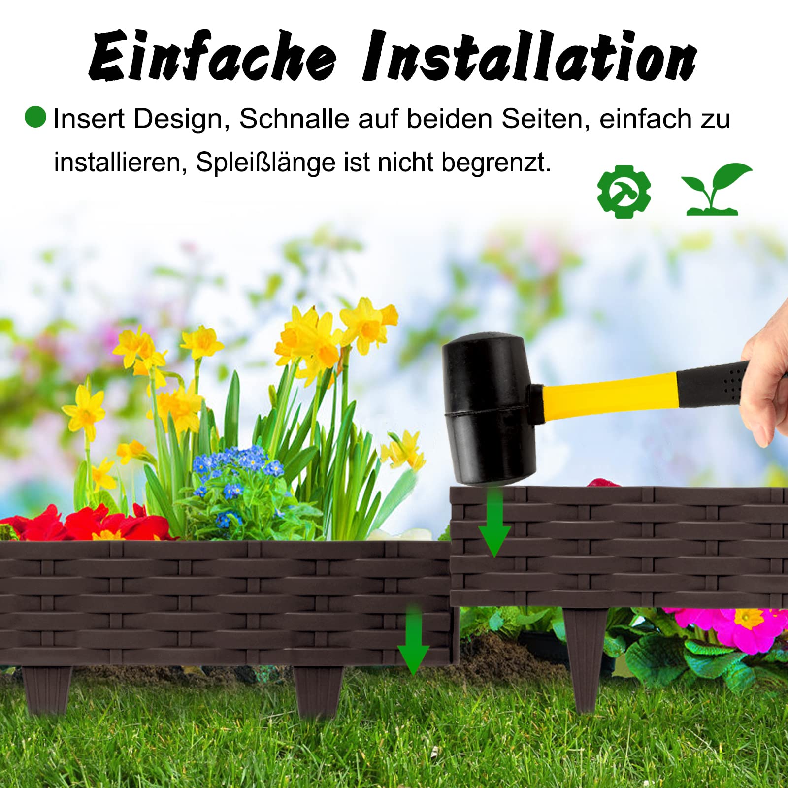 Bordo Aiuole In Plastica Effetto Rattan 50 M (50 Pezzi) Marrone/antracite - Recinzione Giardino Flessibile - 2