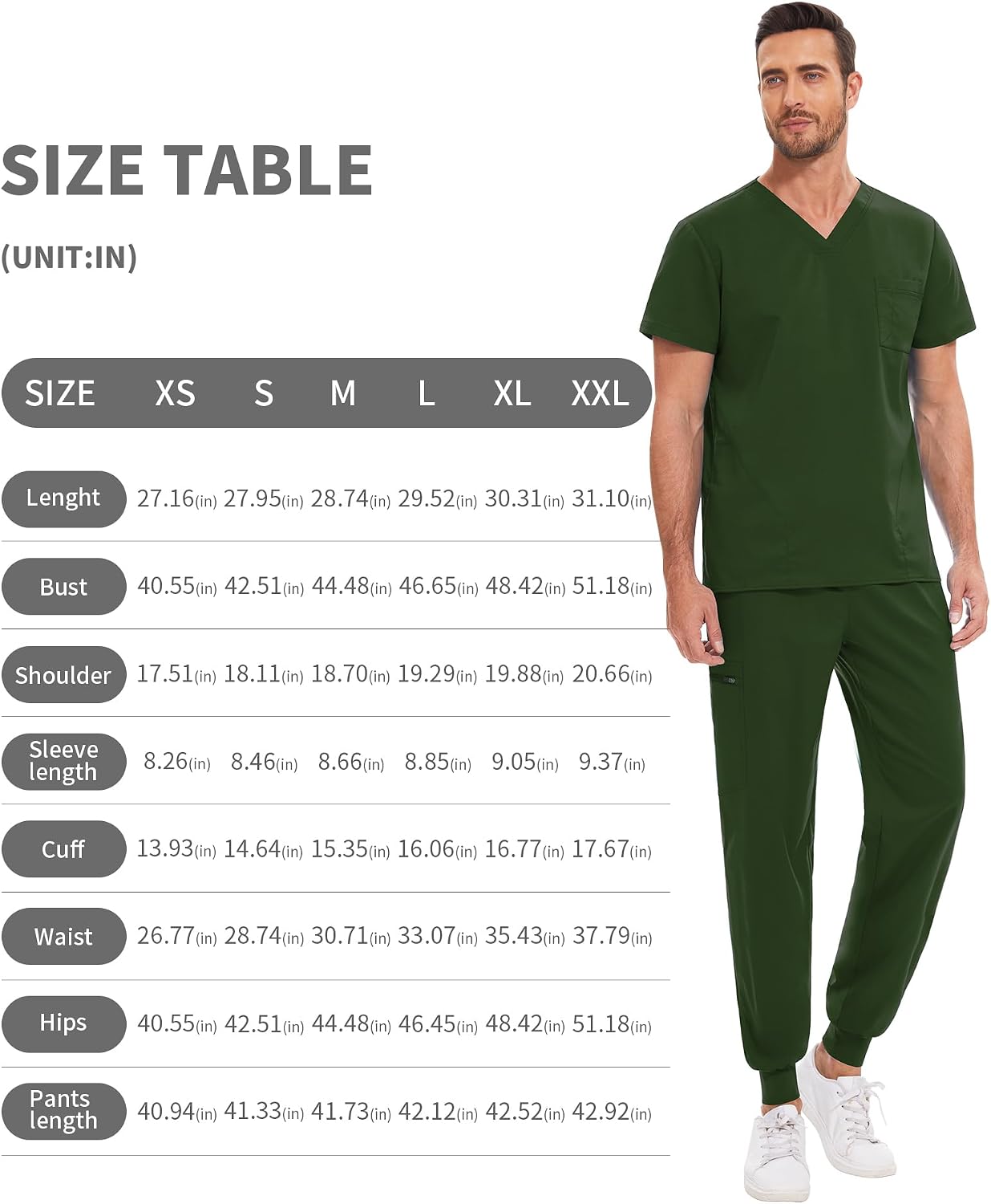 niaahinn Men Scrub Set-Stretch V-Neck Scrub Top & Jogger Pant with 9 Pockets, Yoga Waistband, Anti-Wrinkle Scrubs for Men