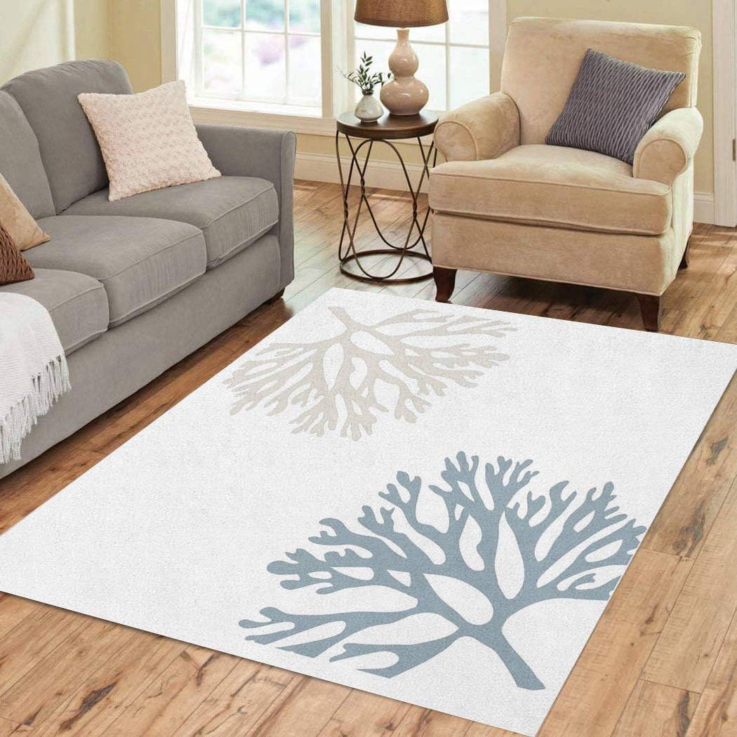 Area Rugs 2'x3' Tan Blues Sandy Sea Coral Hues Draw Interesting and Warm Pop Art Soft Flannelette Fluffy Stain Resistant Non-Slip Carpet Elegant Floor Decor Bedroom Living Room