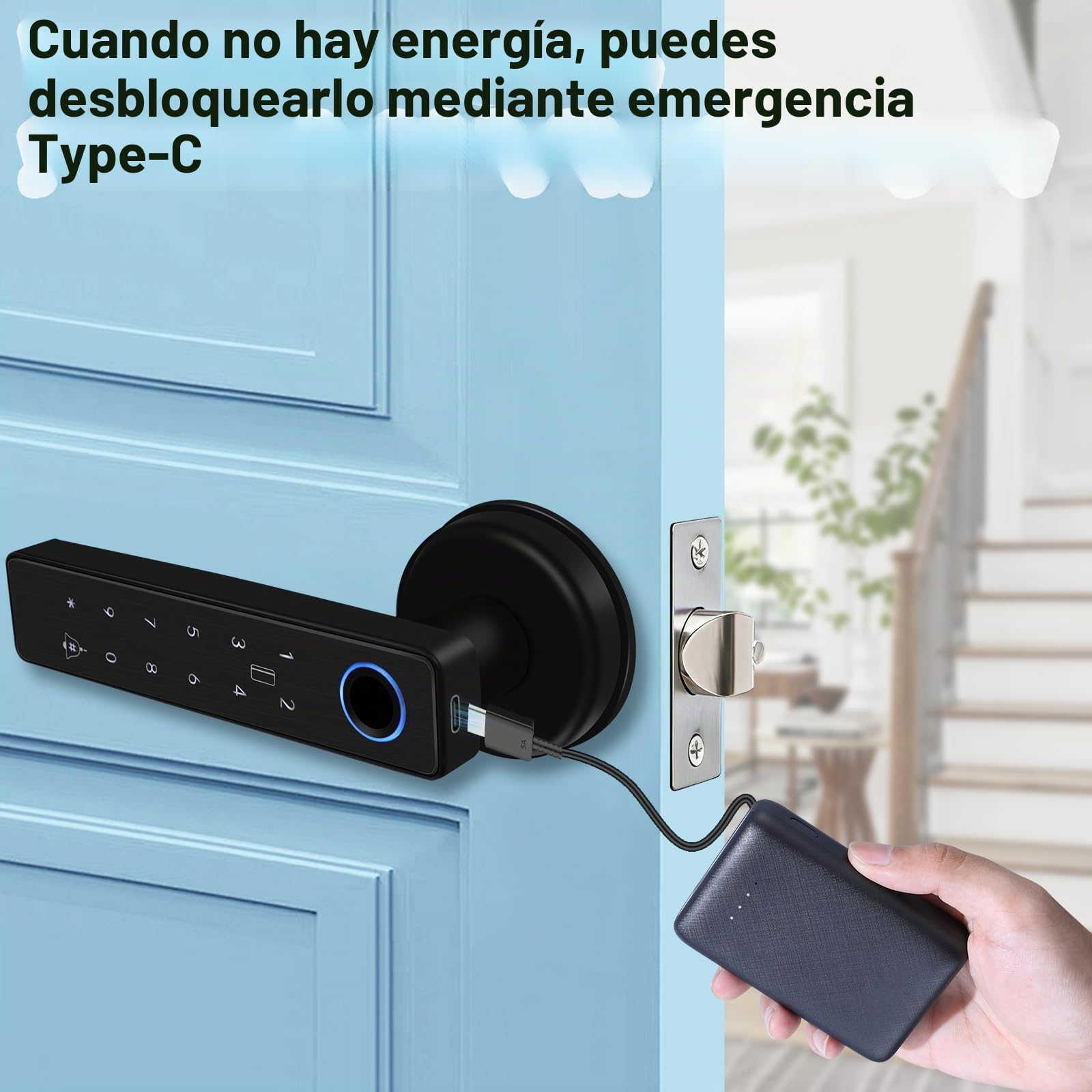 Cerradura inteligente para puerta con mango cinco en uno y teclado electrónico que admite múltiples métodos de reconocimiento, incluyendo contraseña, aplicación, tarjeta IC, huella dactilar y
