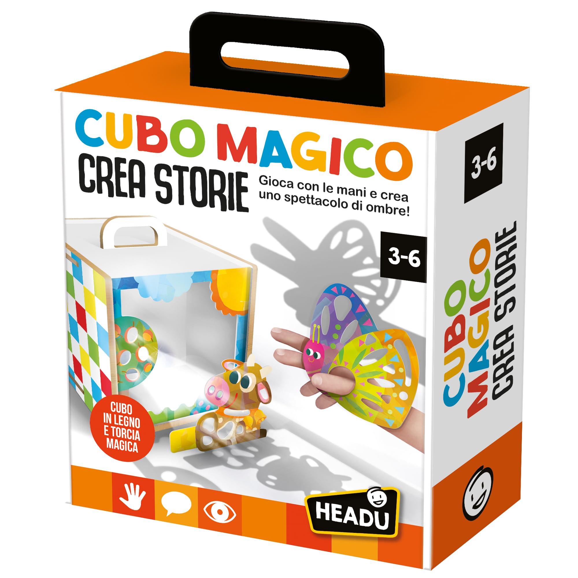 HEADU - Cubo Magico Crea Storie - Crea E Proietta Il Tuo Spettacolo | Divertiti a Creare Storie e Proiettarlo con Le Ombre, Gioco Bambini 3 4 5 6 Anni, Regalo Bambino, Regalo Bambina, Made In Italy