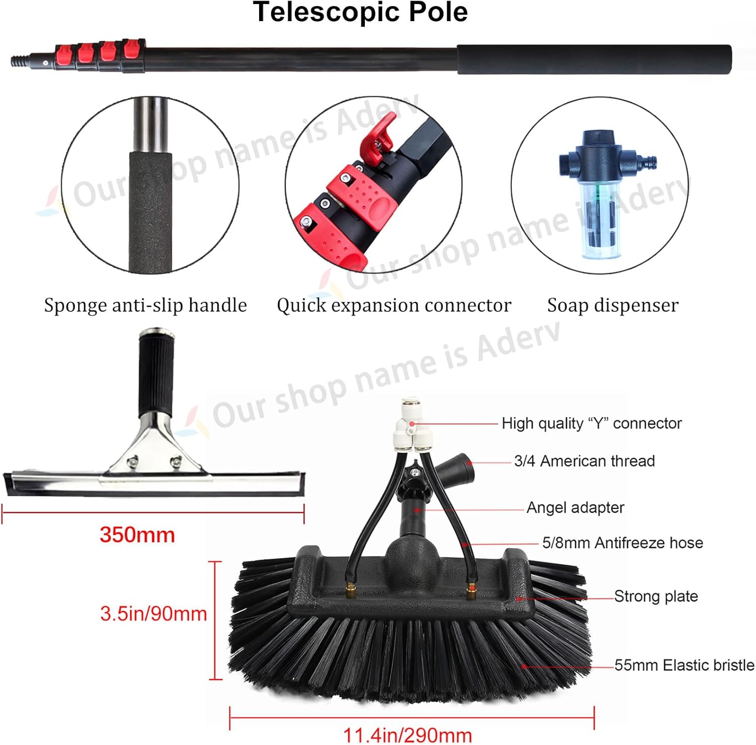 3.6-10.8M Window Cleaning Pole,Water Fed Telescopic Brush,Window Cleaner Kit with Squeegee,Extendable Solar Panel Washing Equipment Cleaning Conservatory Roof Extendable Cleaner, Black-5