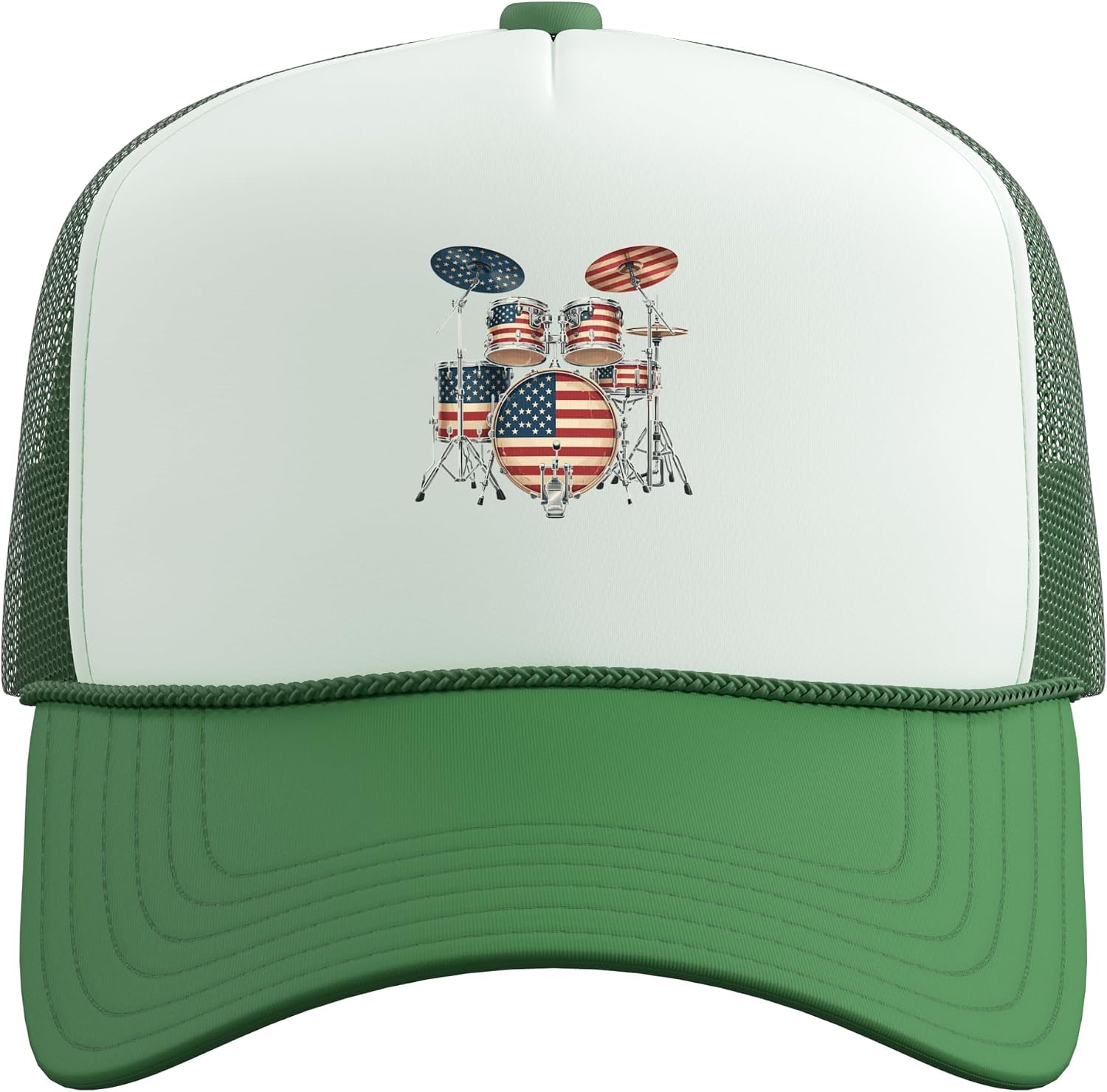 US Flag Play Drums Set Drummer Musician Rock Music Band Trucker Hat with Adjustable Mesh Back image 2
