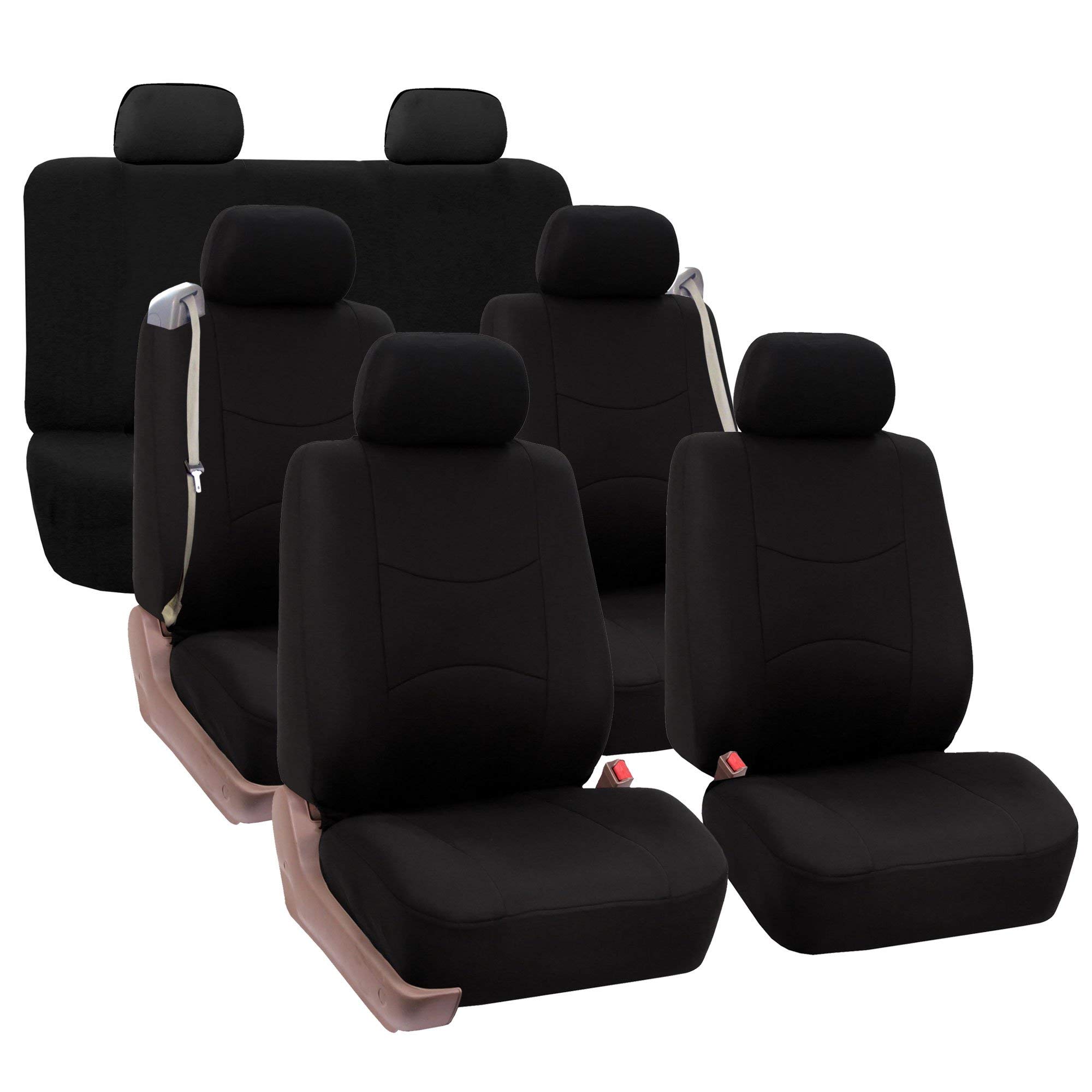 Photo 1 of FH Group Three Row Full Set - All Purpose Flat Cloth Built-in Seat Belt Car Seat Cover- Universal Fit for Cars Trucks and SUVs (Solid Black) FH-FB351217 Black (3 Rows)