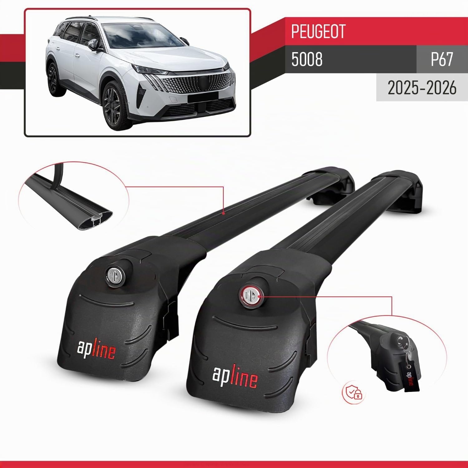 Kompatibel mit Peugeot 5008 (P67) 2025-2026 ACE-2 Typ Relingträger Dachträger Auto Gepäckträger Schwarz Aluminium Barren