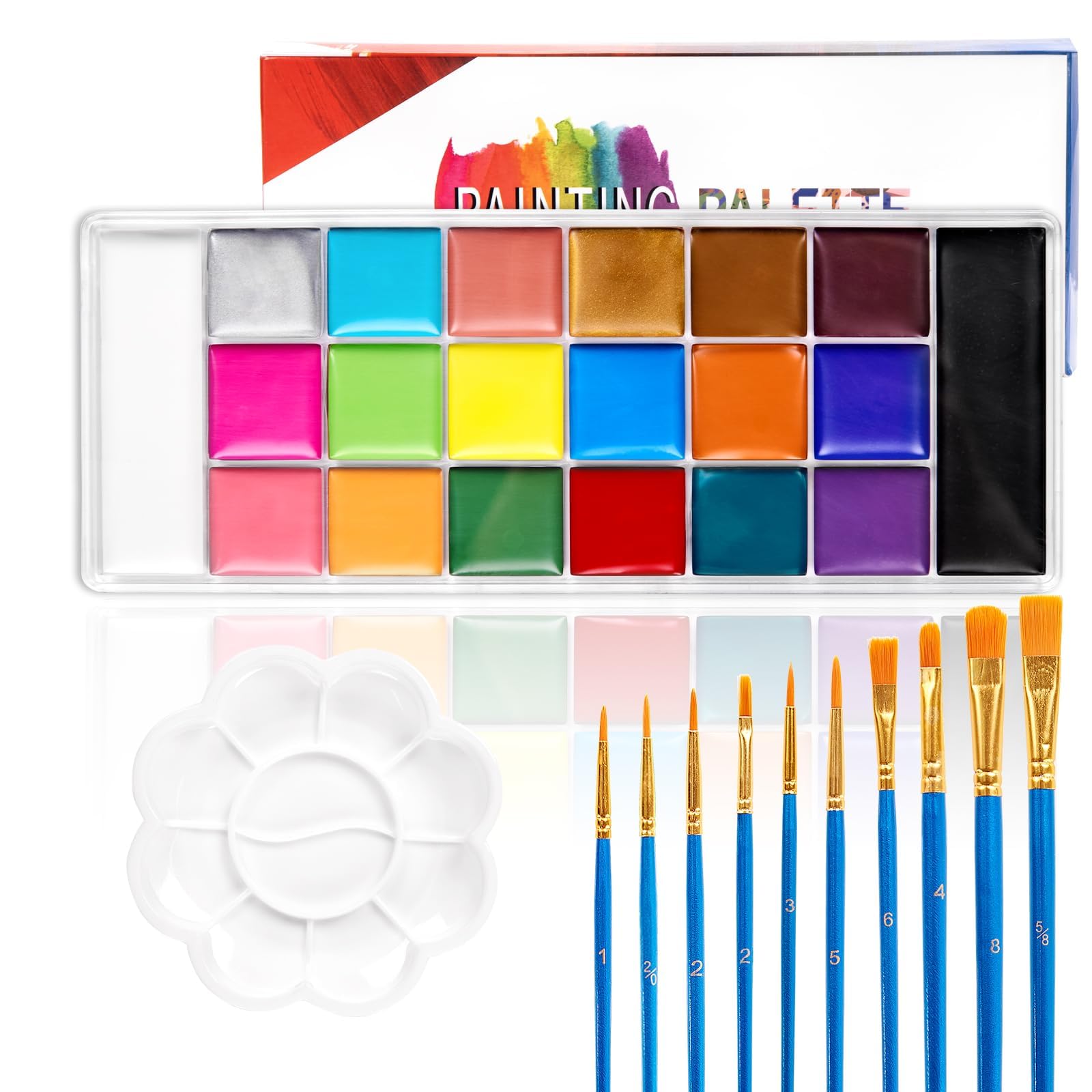 NALACAL Face Body Paint Set-Athena Painting Palette,10 Professional Artist Brush,Large Deep Pan Ideal for Halloween Cosplay Party SFX Arty Stage Makeup