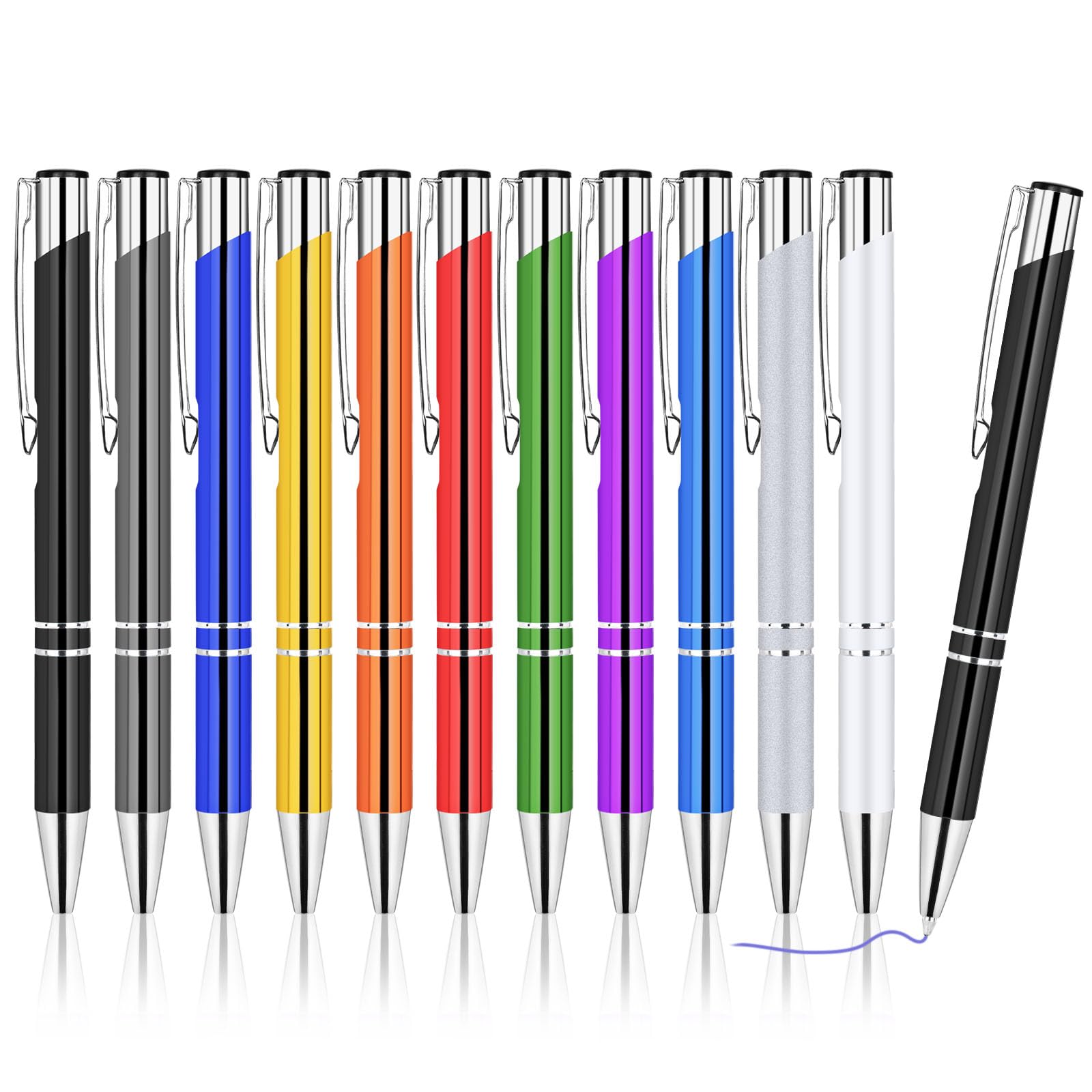 AUAUY 12Pz Bolígrafo, Bolígrafos de Metal, Bolígrafos Retráctiles de Clic, Bolígrafos de Escritura Cómodos de Metal, Tinta Azul, 1.0 mm, para Regalos Papelería Escuela Viaje (Color Mezclado)