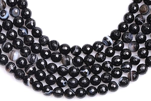 Miniatura 3 de GEM-Inside - Cuentas sueltas de ónix con bandas negras naturales de 0.236in redondas de cristal facetado de energía para hacer joyas de 15 pulgadas