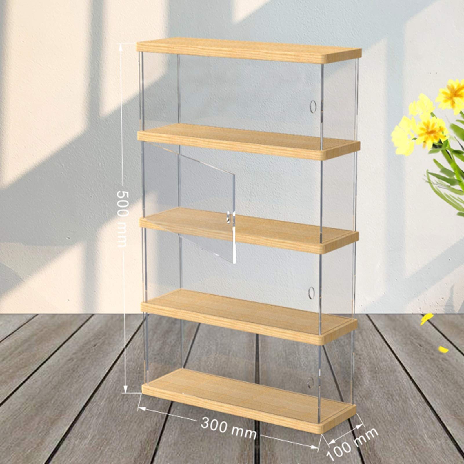 Akrylowa gablota ekspozycyjna, Akrylowa gablota do sztaplowania z drewnianą podstawą i bocznymi drzwiami, przezroczysta w wielu rozmiarach(Clear,60X10X37.8CM)