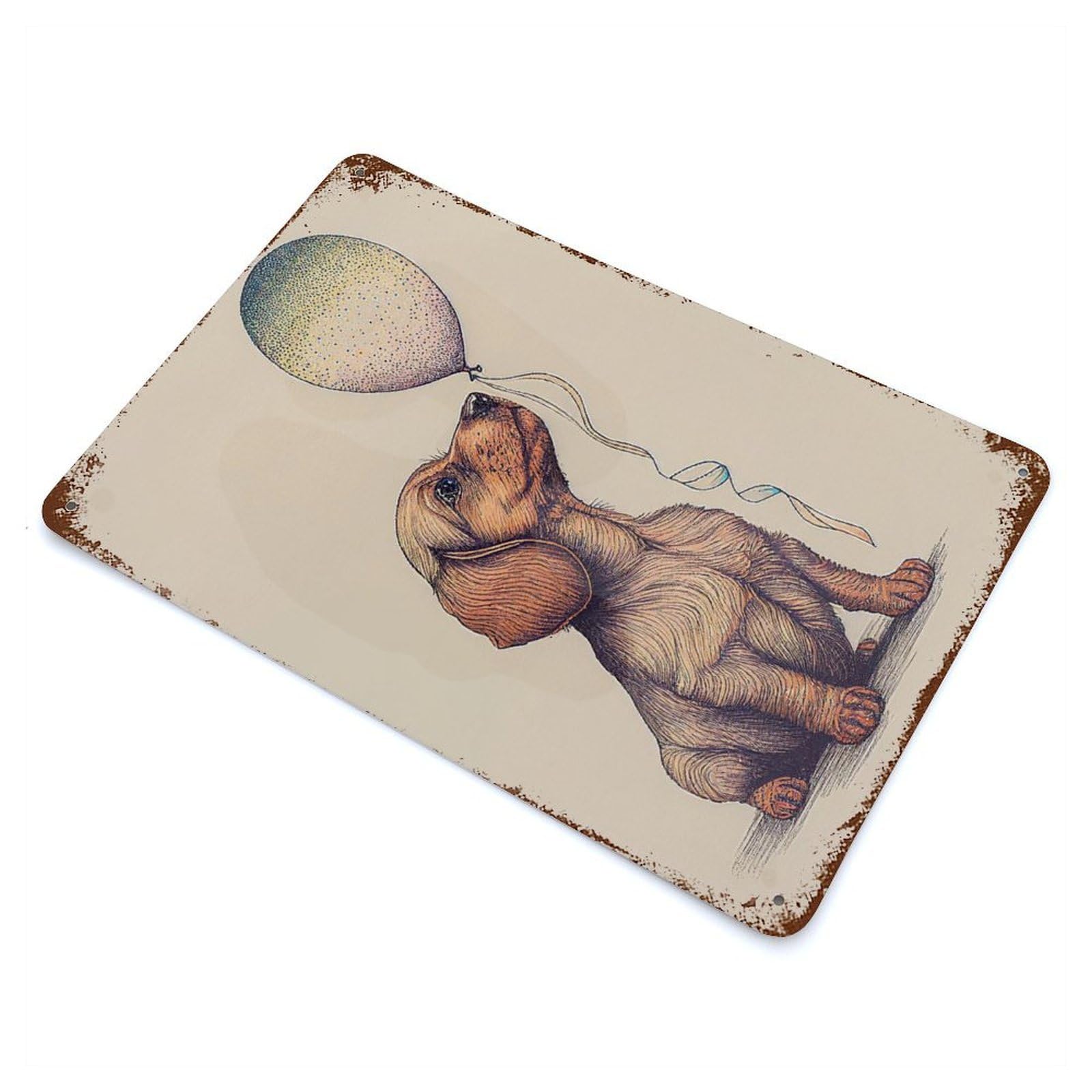 Dachshund Balloon 11.8"x7.9" Rustic Tin Plaque, Novelty Wall Decor for Living Room, Hallway And Home Decor