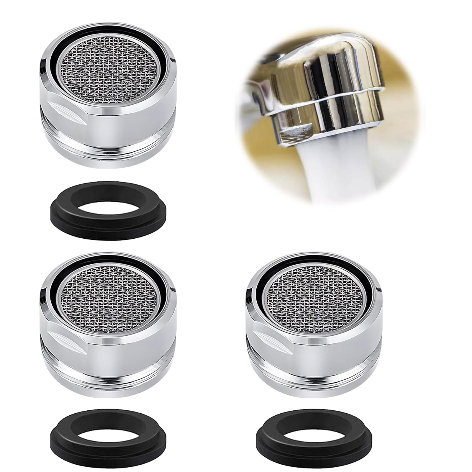 M24 Tap Aerators, Quick Fit Tap Filter Nozzle with Gasket, Faucet Filter Replacement Insert for Kitchen & Bathroom Mixer Tap, Water-Saving Kitchen Tap Aerator for UK Taps (24MM) (3)
