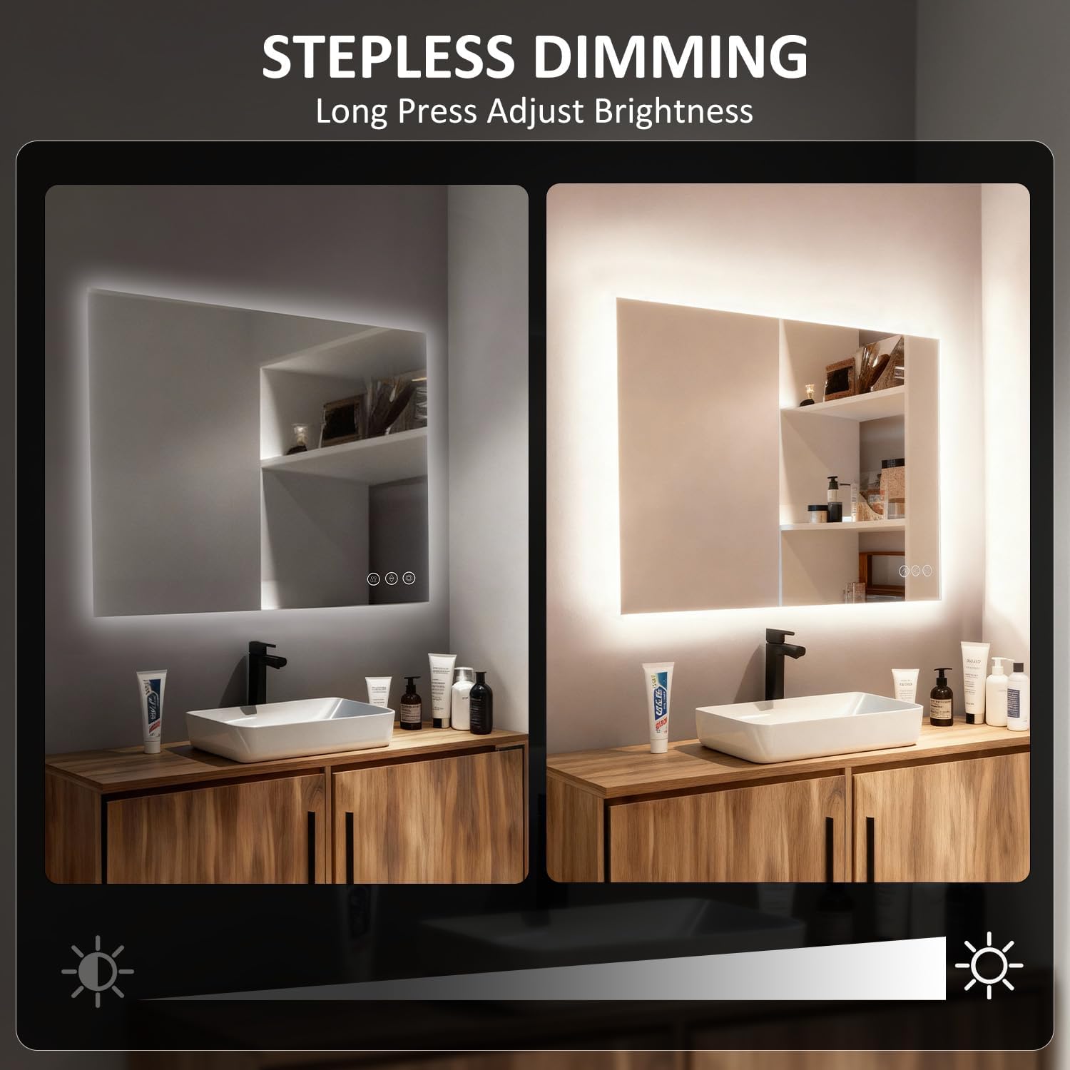 LED Bathroom Mirror 40"x32", 3-Colors Backlit, Stepless Dimmable, Anti-Fog, Memory, Wall Mounted Vanity Mirror with Lights, Eco Copper-Free, Perfect for Bathroom & Bedroom