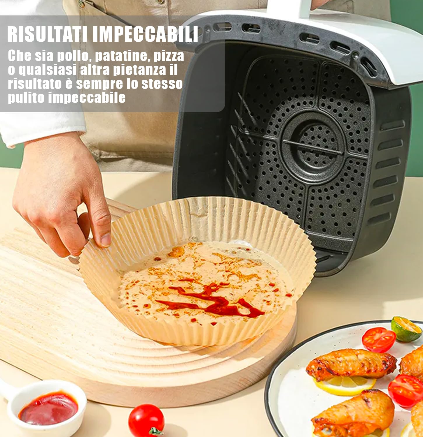 200 Pezzi Carta Forno per Friggitrice ad Aria - rotonda 22X22 Usa e Getta, Resistente all'Olio Carta da Forno per Padelle, facile da pulire, lontano da macchie di olio