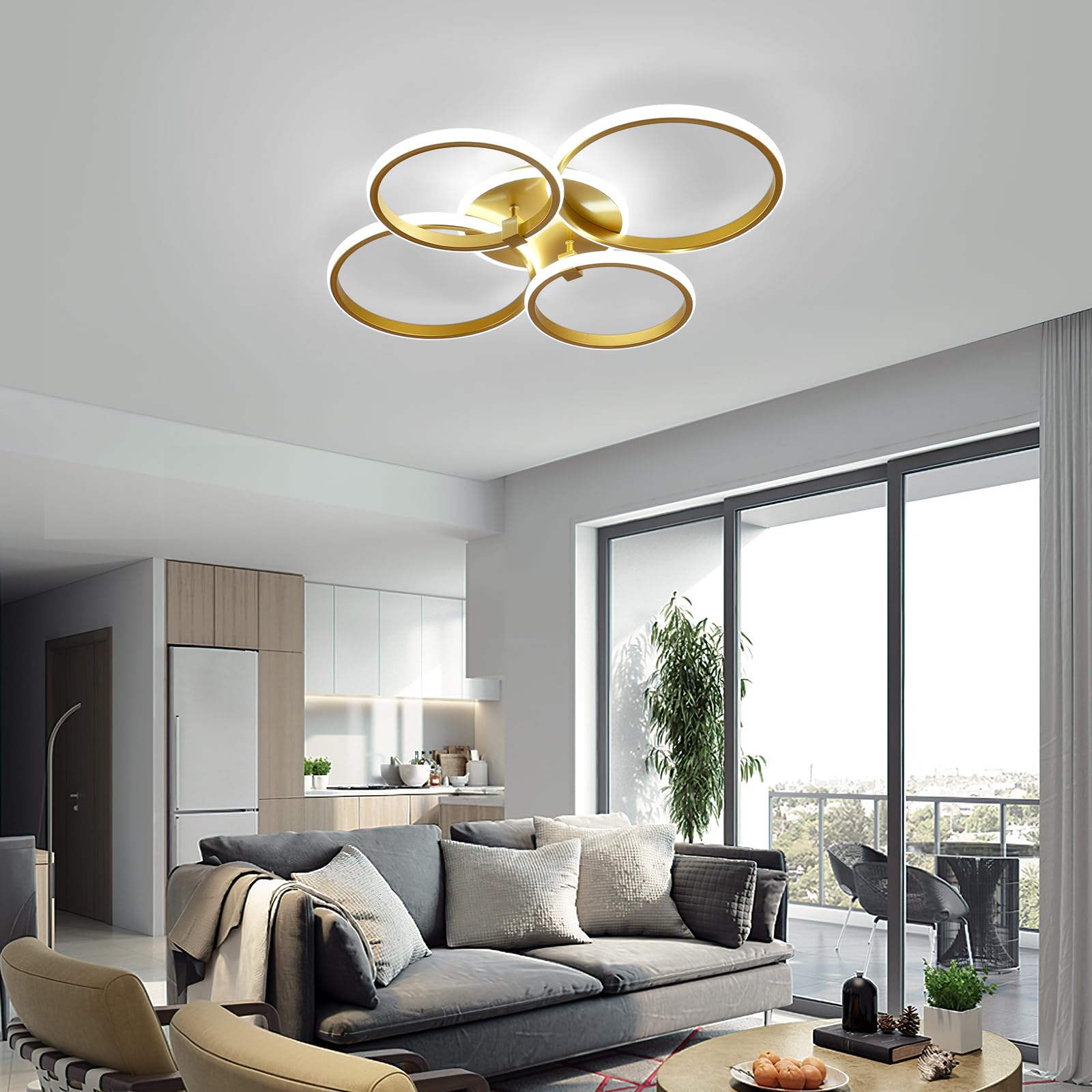 DELIPOP Plafoniera LED Dimmerabile 39W con Memoria e Telecomando, Oro | Lampada da Soffitto per Soggiorno Camera da Letto Sala da Pranzo Cucina