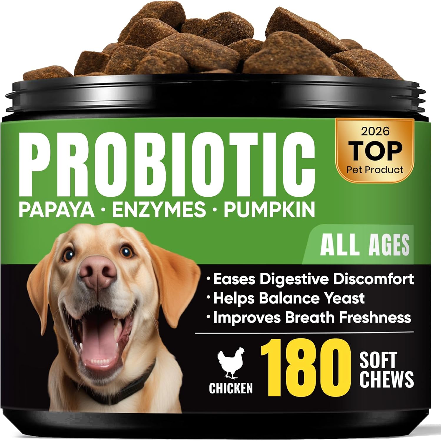 Probiotics for Dogs – Helps Digestion, Loose Stools, Gas & Sensitive Stomachs, Probiotics for Itchy Skin & Dog Yeast Infection, Immune & Fresher Breath with 4 Prebiotics & 5 Digestive Enzymes – 180 ct