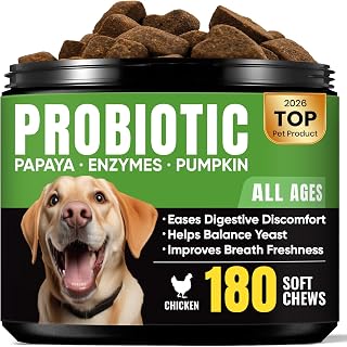 BuddyCheer Probiotics for Dogs: Digestion, Loose Stools, Gas Relief, Itchy Skin, Yeast Support, Fresher Breath - 10 Strains, 4 Prebiotics, 5 Enzymes, 180 Chews