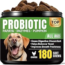 Probiotics for Dogs &ndash; Helps Digestion, Loose Stools, Gas &amp; Sensitive Stomachs, Probiotics for Itchy Skin &amp; Dog Yeast Infection, Immune &amp; Fresher Breath with 4 Prebiotics &amp; 5 Digestive Enzymes &ndash; 180 ct