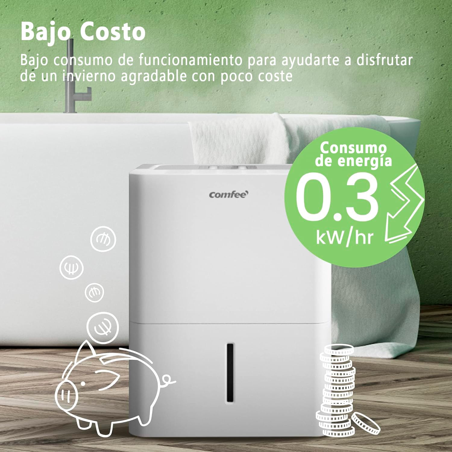 COMFEE’ Deshumidificador de humedad 30L grandes espacios hasta 80 m2 / 200 m3 - Deshumificador Industrial Gran Capacidad - Silencioso Compacto y Bajo Consumo - Deshumificadores de Humedad interior