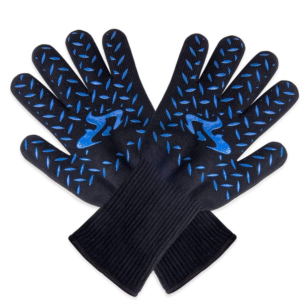 Odporna na ciepło Rękawiczki Rękawice BBQ, 932 ° F Rękawice ogrzewacze do grillowania, piekarnika, grillowania, kominka, pieczenia, gotowanie, (Color : Blue, UnitCount : 1 Pairs)
