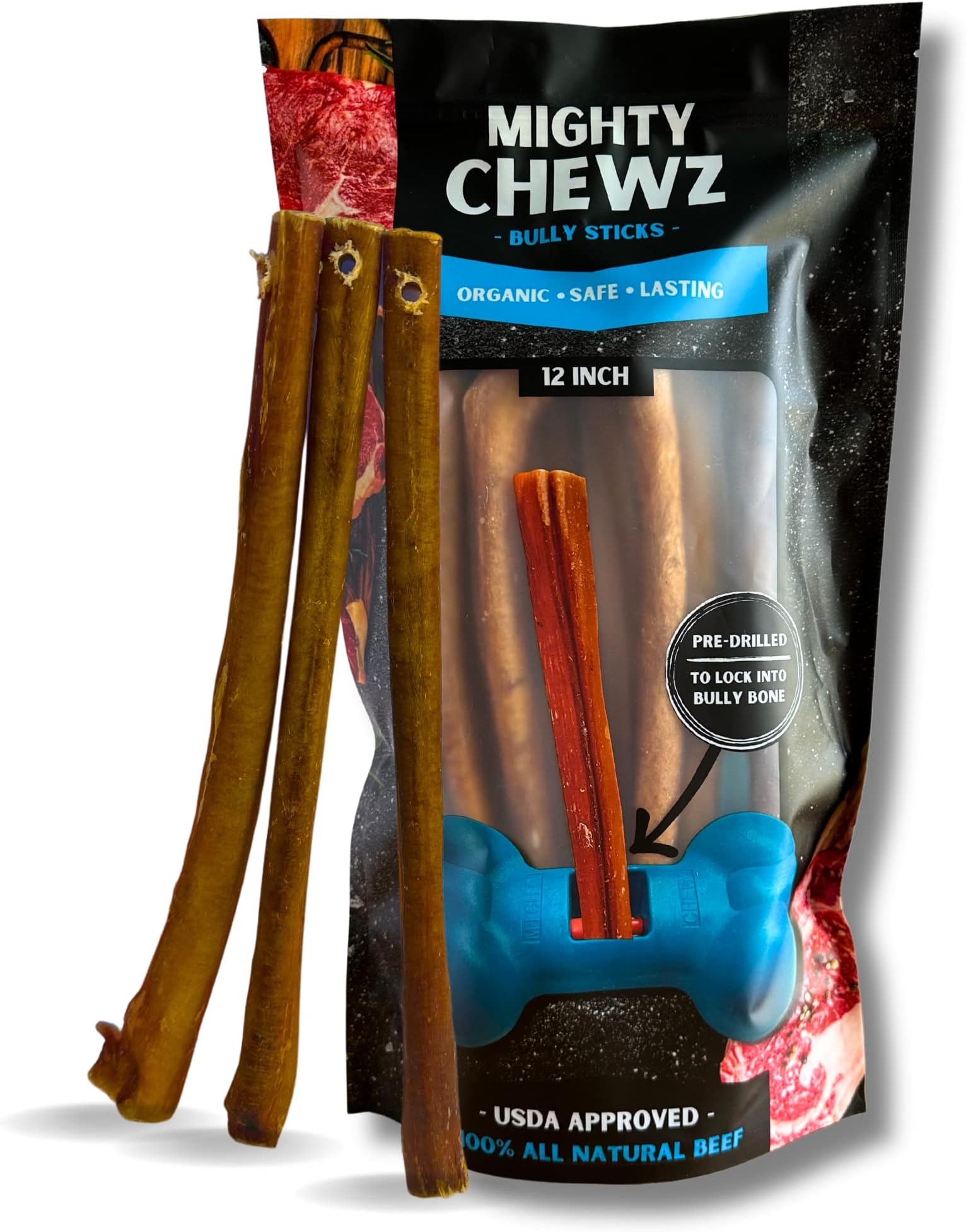 7" Thick Bully Sticks 10 Pack Refill - No Choking/All Natural Pizzle Sticks