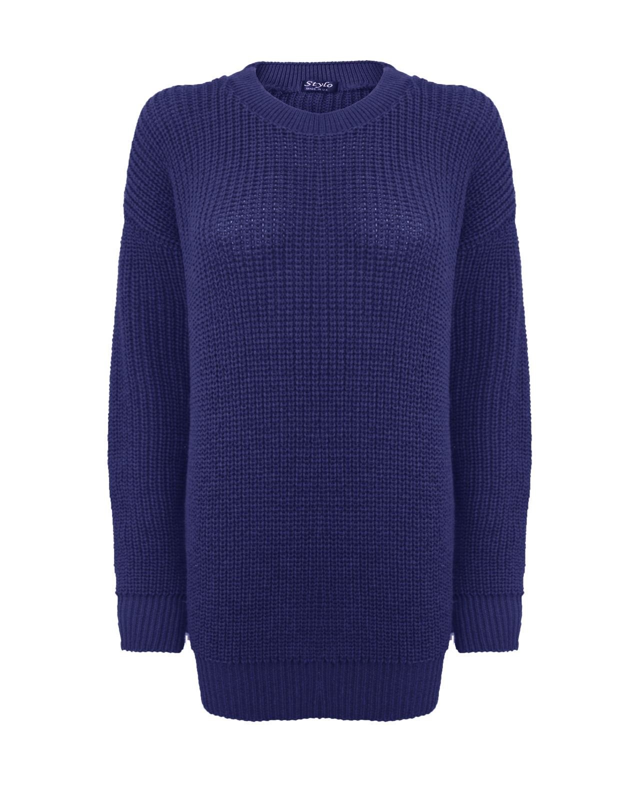 Top Vendor Women's Navy New Oversized Long Sleeve Knitted Baggy Jumper Sweater Crew Neck Pullover Top[,Ml]
